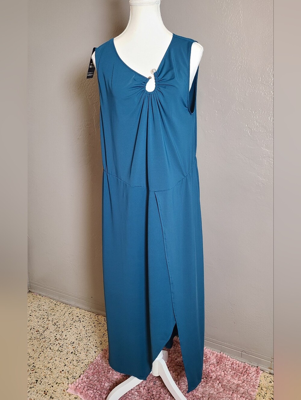 Women Sleeveless Teal Beach Swimsuit  Coverup Dress UPF 50 with Front Keyhole L - Picture 12 of 12